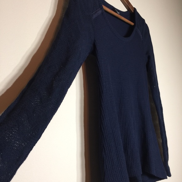 Lucky Brandy Navy Sheer Knit Fitted Top - Picture 2 of 6